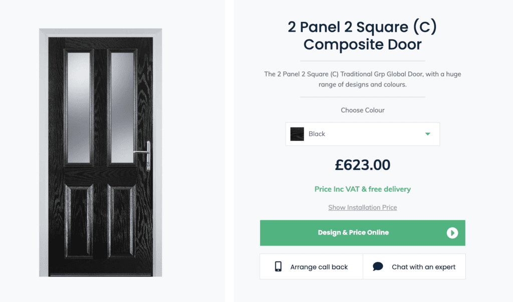 Screenshot-2022-04-21-at-10.08.46 | GFD Homes front door: Door Stop 2 Panel 2 Square composite door in Black with price.