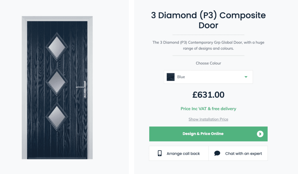 Screenshot-2022-04-21-at-10.34.38 | GFD Homes front door: Door Stop 3 Diamond (P3) composite door in Blue with price.