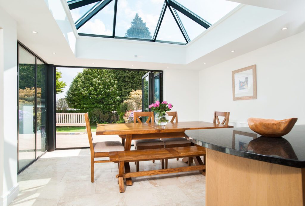 atlas-cardiff-venues-hi-res-33 | GFD Homes glass roof: Glazed roof with bifolding doors opened out onto the patio.