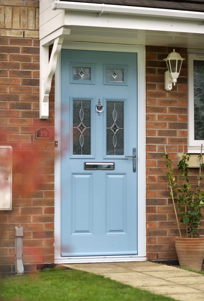 bre-3 | GFD Homes front door: 2 Panel 4 square Door Stop door in Duck Egg Blue.