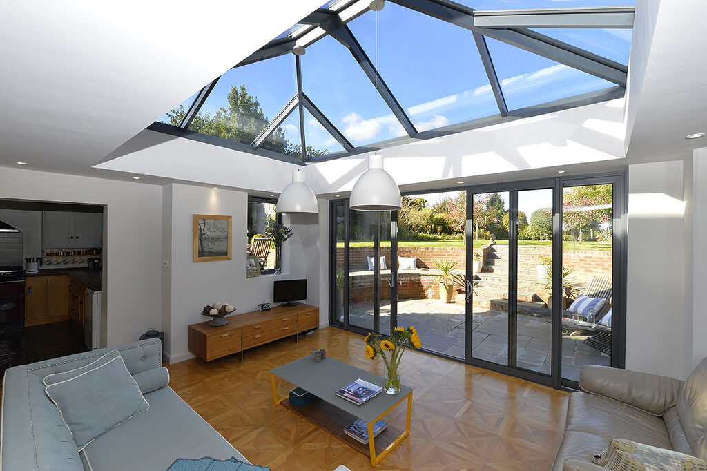 GFD Homes Aluminium Roof Lanterns126 | GFD Homes Large roof lantern installed above a living room.