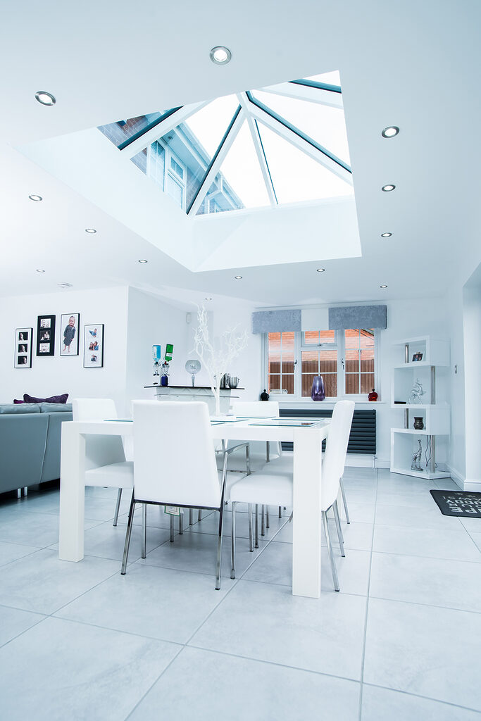 GFD Homes Aluminium Roof Lanterns78 | GFD Homes White roof lantern installed above the living room.