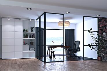 Aluspace Internal Screening being used in a home to create an office