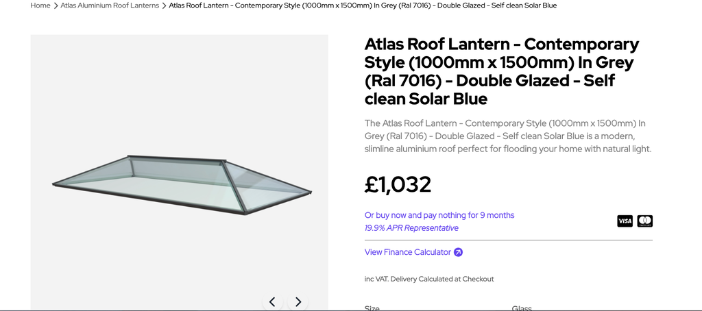 Screenshot 2026-10-21 at 164314 | GFD Homes GFD Homes Side view of a grey double-glazed Atlas Roof Lantern on a white background, shown angled for roof installation.