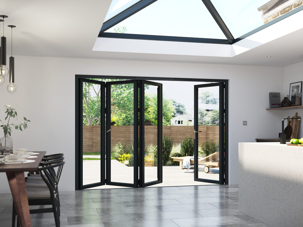 02 4 Fold Internal Grey V5 10k CONCERTINA FLAT | GFD Homes Modern aluminium bifold doors from GFD Homes — combining elegance with advanced bifold door security