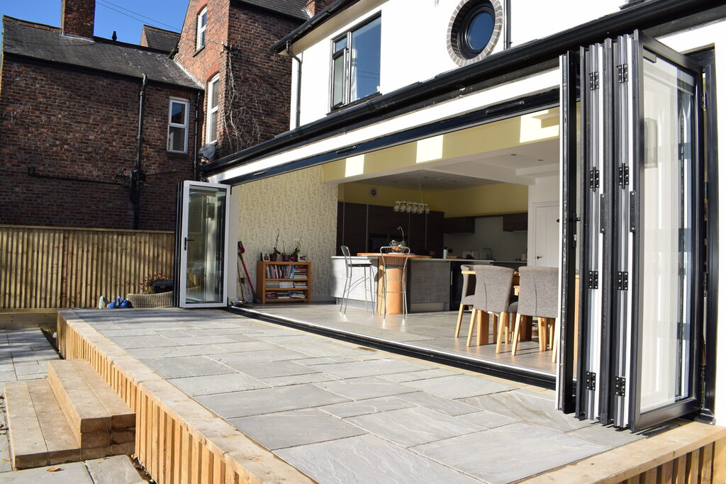 DSC_0043 | GFD Homes Aluminium Concertina Doors : LARGE open smart bifold doors looking inside from outside
