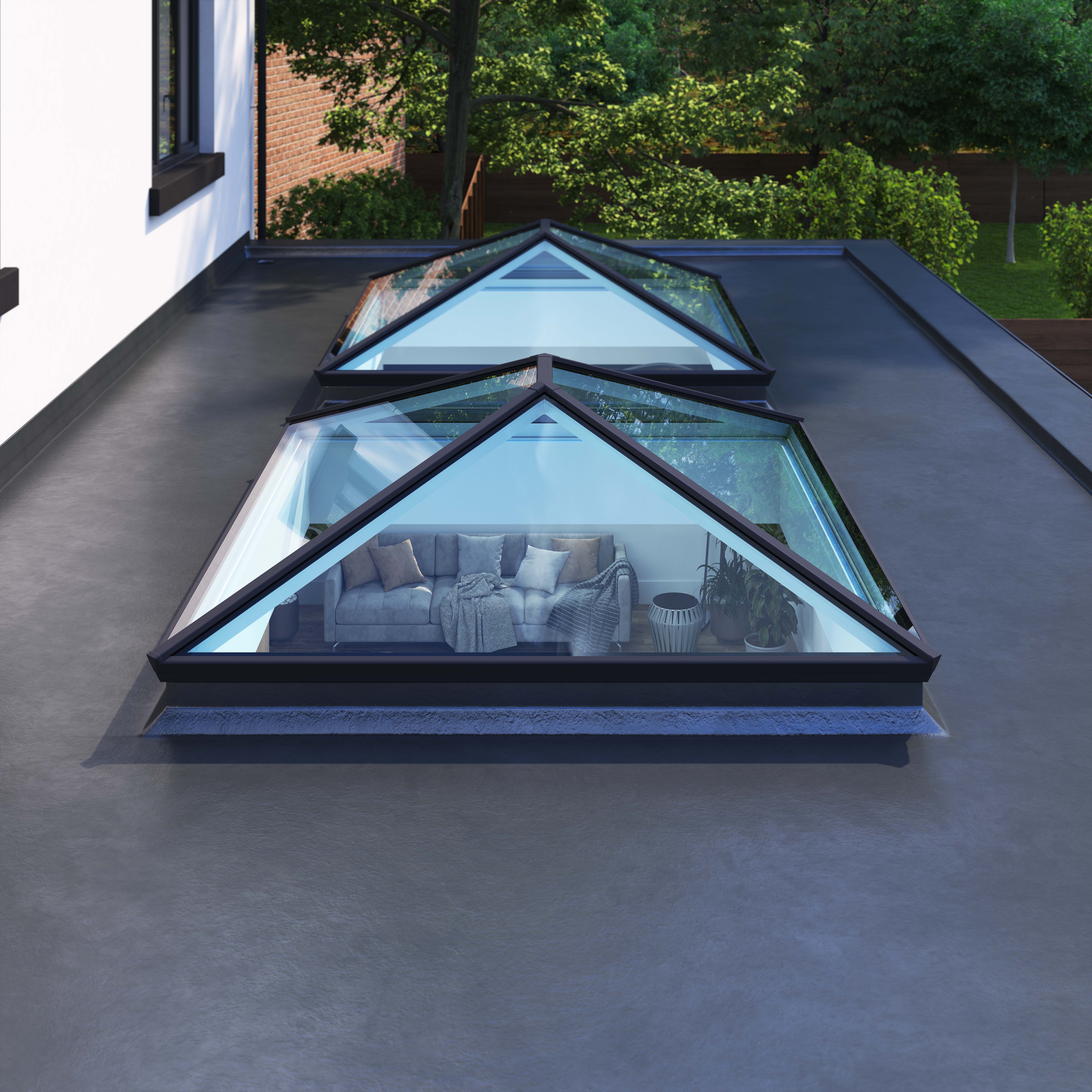 GFD Homes Natural light pouring in through a sleek roof lantern, with products from Korniche & Atlas we can transform the look and feel of any room