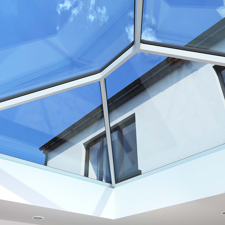 A Korniche Roof Lantern 2.0 creating a light-filled kitchen-diner — the latest in roof lanterns for modern, stylish living