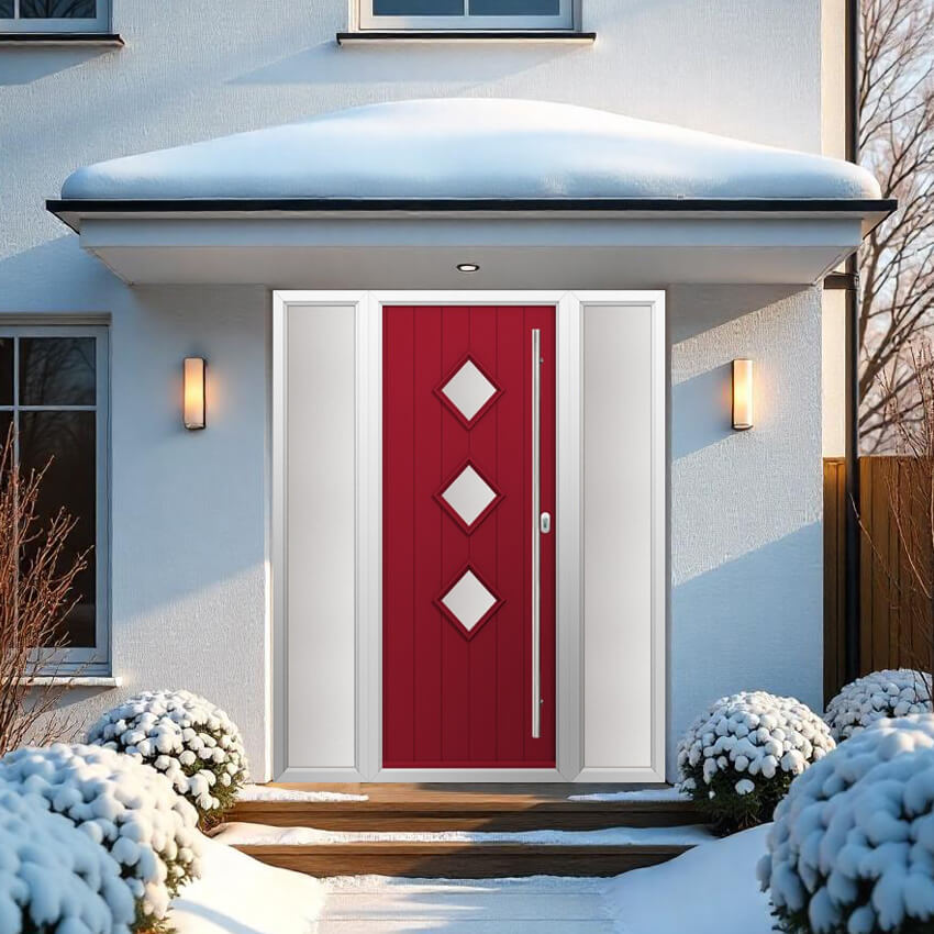 roma-ruby-red-hero-image-1 | GFD Homes GFD Homes The Solidor Roma — a bold modern front door by Solidor that combines Italian-inspired symmetry with handcrafted strength and architectural poise