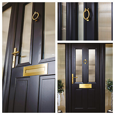 Achieve a seamless, high-end architectural look by pairing a striking black frame with a premium solid-core Comp Door from GFD Homes.