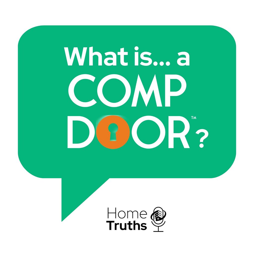 Blog 1 | GFD Homes GFD Homes Podcast cover: teal speech-bubble with the text 'What is... a COMP DOOR?' and an orange keyhole in the O; Home Truths logo below.