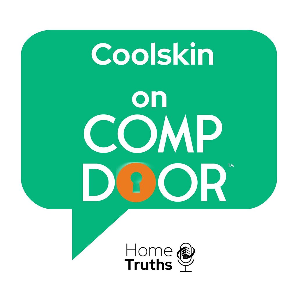 Blog 19 | GFD Homes GFD Homes Podcast cover with a green speech-bubble shape showing the text 'Coolskin on COMP DOOR' and an orange keyhole in the word DOOR; 'Home Truths' branding below.