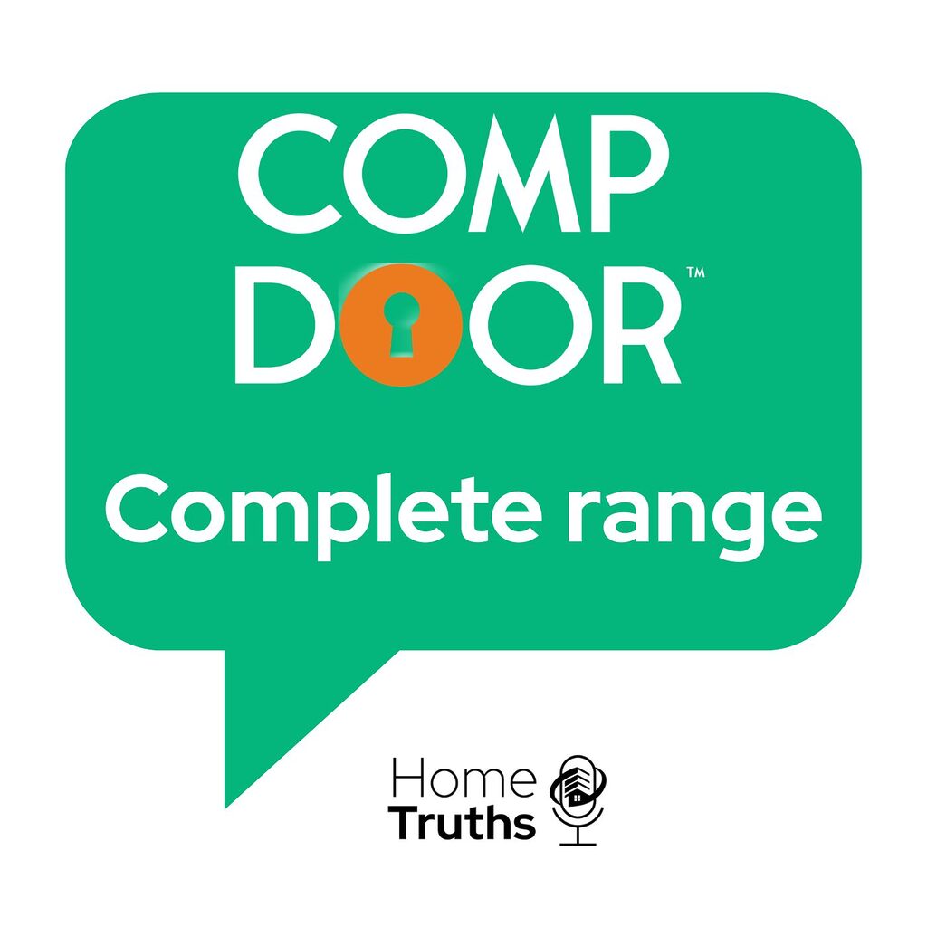 Blog 22 | GFD Homes GFD Homes COMP DOOR logo on a green speech-bubble with an orange keyhole in the O, and the words 'Complete range'; includes Home Truths branding with a microphone icon.