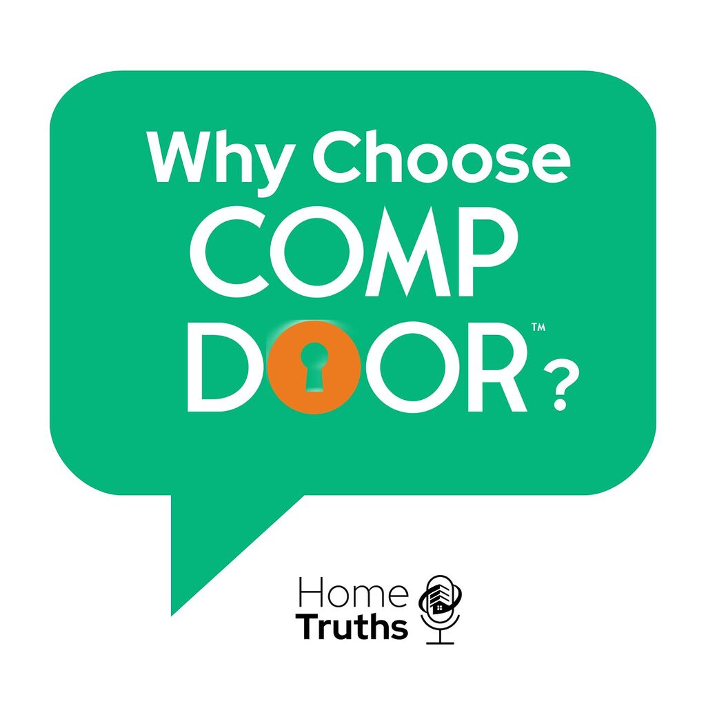 Blog 8 | GFD Homes GFD Homes Green speech-bubble logo reading 'Why Choose COMP DOOR?' with an orange keyhole in the O, and 'Home Truths' with a microphone icon below.