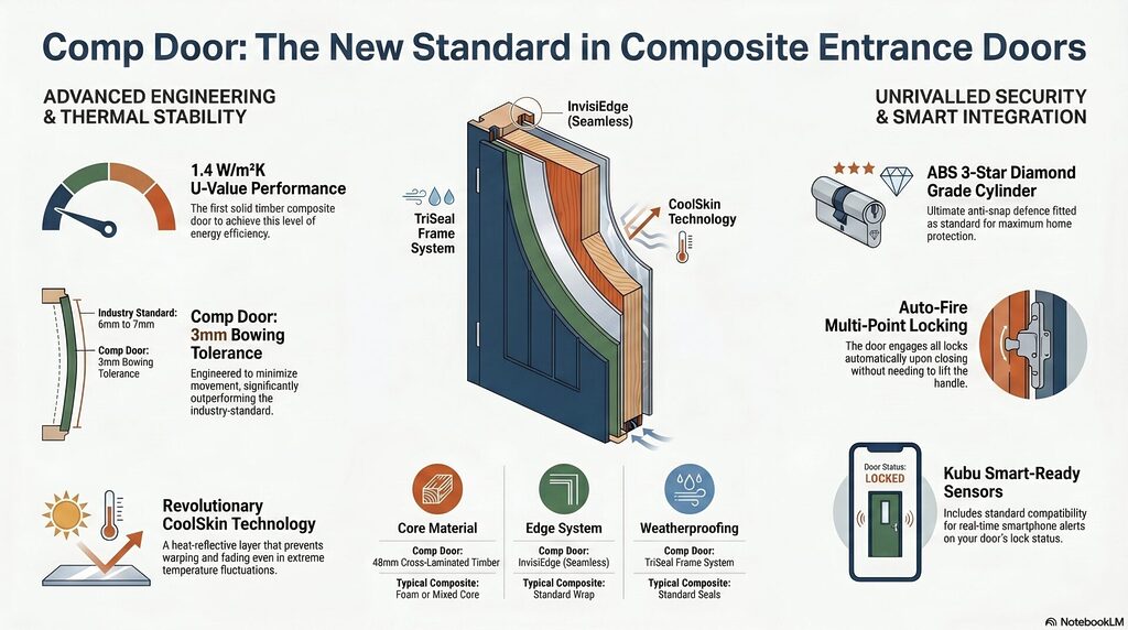 blog 13 infographic | GFD Homes GFD Homes Infographic about composite entrance doors, highlighting energy efficiency, layering, and security features across the design.