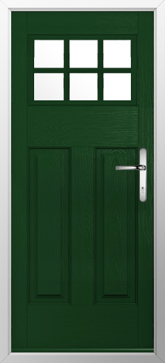 kensington-composite-door-green-v2 | GFD Homes GFD Homes Green front door with a 2x3 grid of small windows at the top and a silver lever handle.