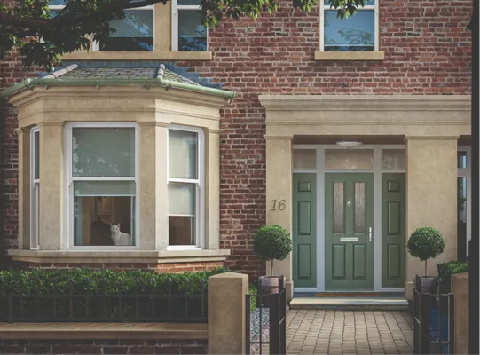 Exterior with green door