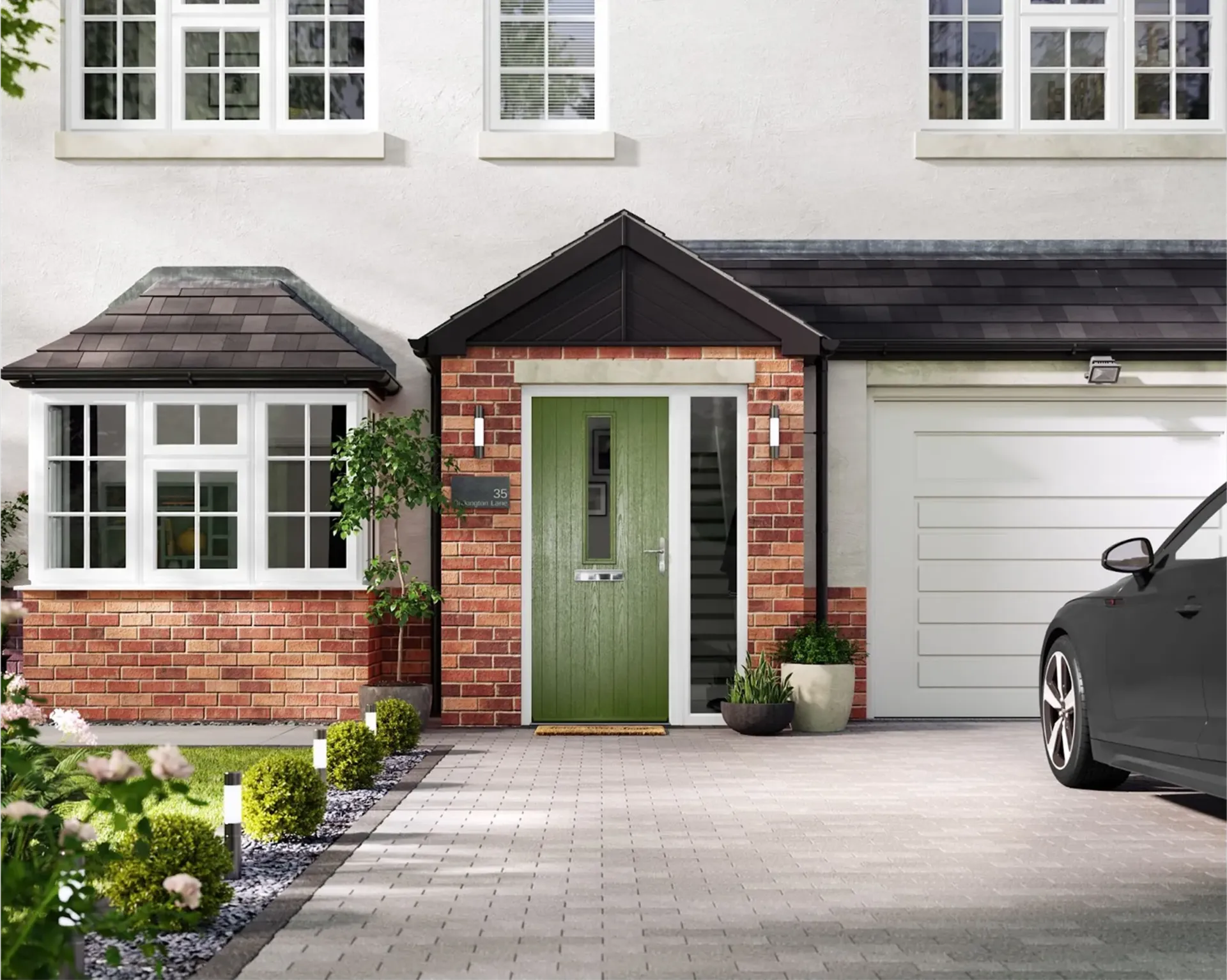 Home exterior with a green door