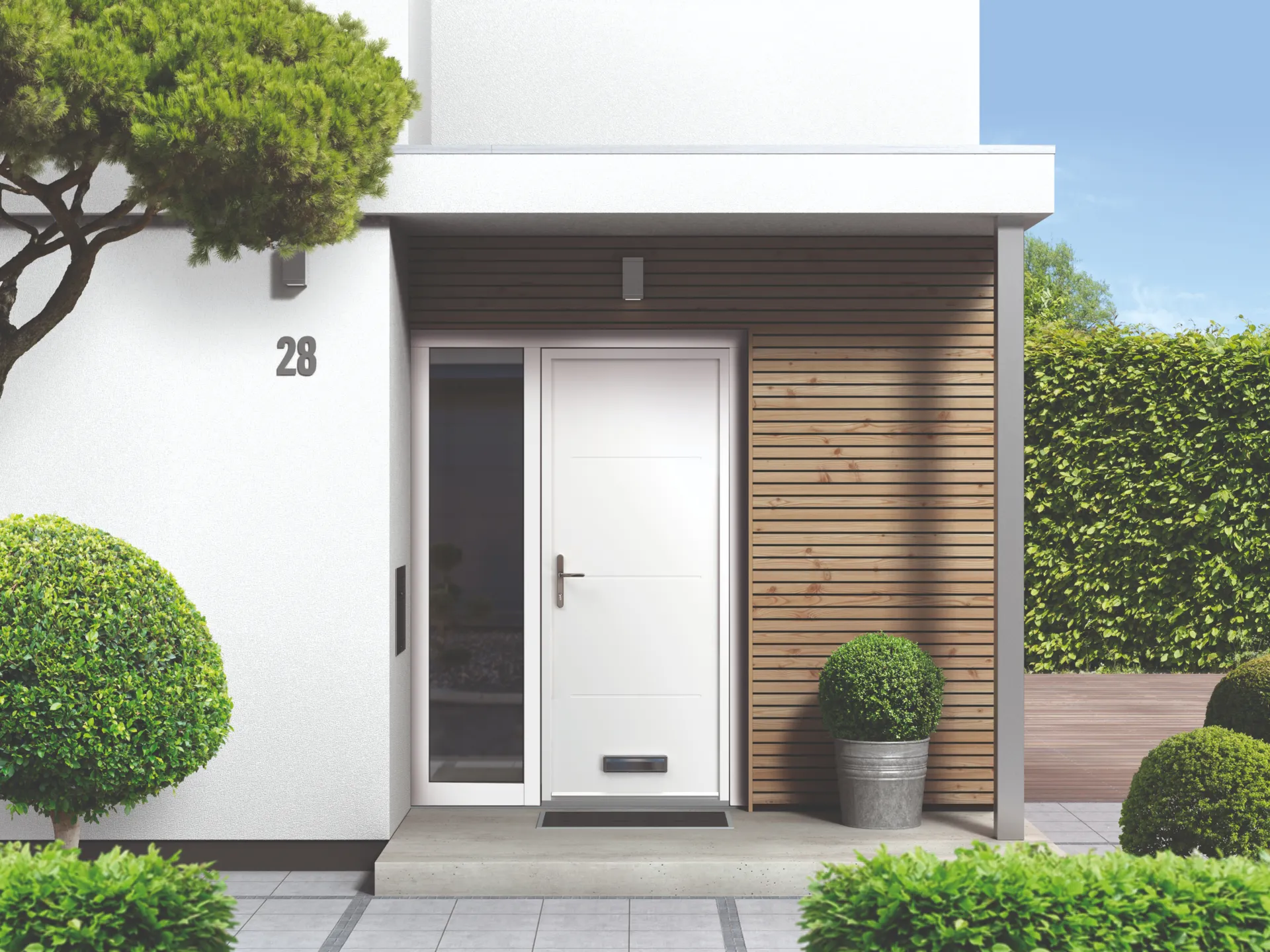 Home exterior with a white door